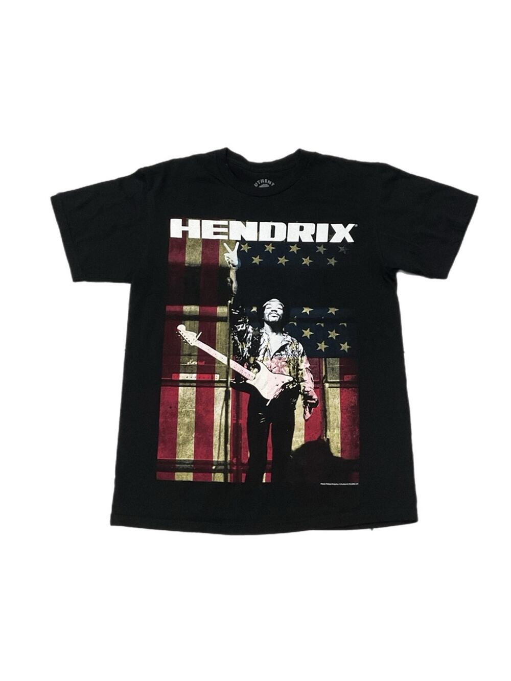 Official Jimi Hendrix American Flag Graphic Band Black Rock Tee